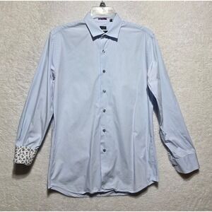Paul Smith London Men Slim Fit Dress Shirt Light Blue Floral Cuffs Made in Italy